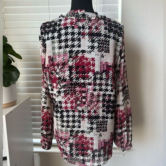 Karl Lagerfeld Paris Houndstooth-Print Chiffon Top Blouse Sz M Office Career - Picture 5 of 9